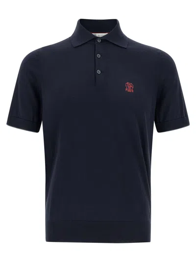 Brunello Cucinelli Logo-embroidered Cotton Knit Polo Shirt In Navy
