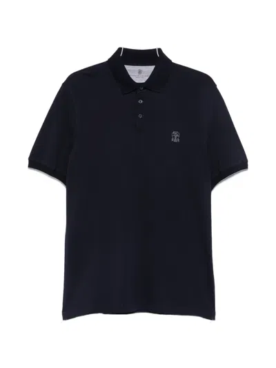 Brunello Cucinelli Logo-embroidered Cotton Polo Shirt In Blue