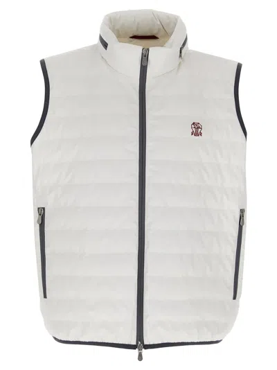 Brunello Cucinelli Logo-embroidered Down Vest In White