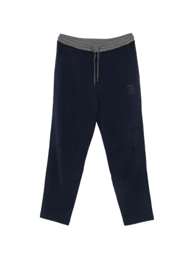 Brunello Cucinelli Logo-embroidered Drawstring Track Pants In Blue