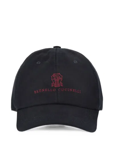 Brunello Cucinelli Baseball Cap In Garment-dyed Twisted Cotton Gabardine With Embroidered Logo In Black