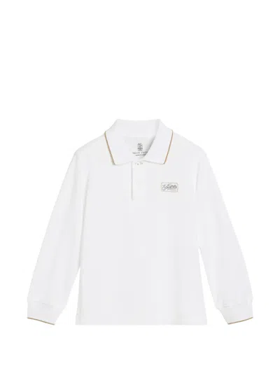 Brunello Cucinelli Kids' Logo-embroidered Long-sleeve Polo Shirt In White