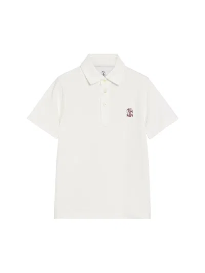 Brunello Cucinelli Kids' Logo-embroidered Piqué Polo Shirt In White