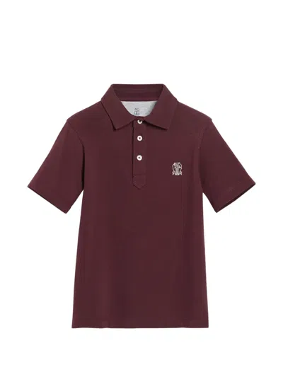 Brunello Cucinelli Kids' Logo-embroidered Polo Shirt In Red