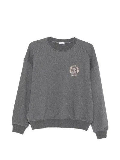 Brunello Cucinelli Logo-embroidered Raglan-sleeve Sweater In Grey