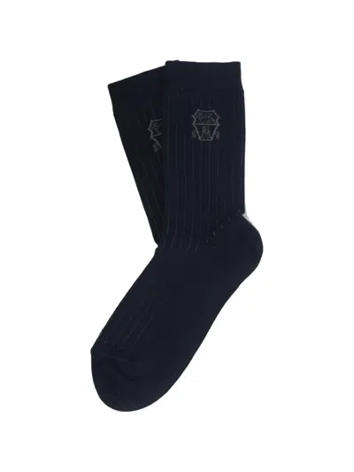 Brunello Cucinelli Mid Calf Socks Ribbed Texture Design In Black