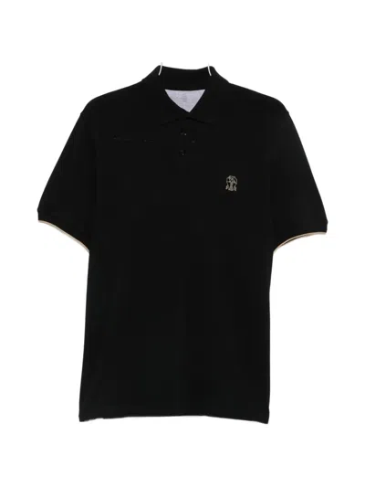 Brunello Cucinelli Logo-embroidered Short-sleeve Cotton Polo Shirt In Black