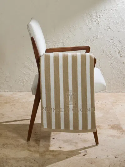Brunello Cucinelli Logo-embroidered Striped Cotton-terry Beach Towel In Brown