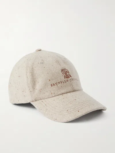 Brunello Cucinelli Logo-embroidered Wool And Cashmere-blend Baseball Cap In Neutral