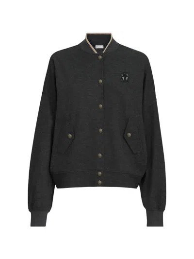 Brunello Cucinelli Logo-patch Bomber Jacket In Gray