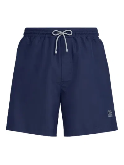 BRUNELLO CUCINELLI BRUNELLO CUCINELLI LOGO-PATCH DRAWSTRING SWIM SHORTS