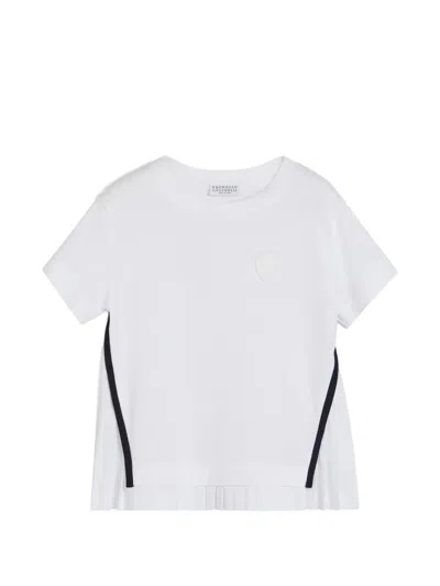 Brunello Cucinelli Kids' Logo-patch Frilled T-shirt In Brown