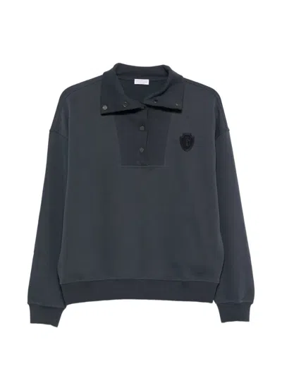 Brunello Cucinelli Logo-patch Half-button Sweatshirt In Blue