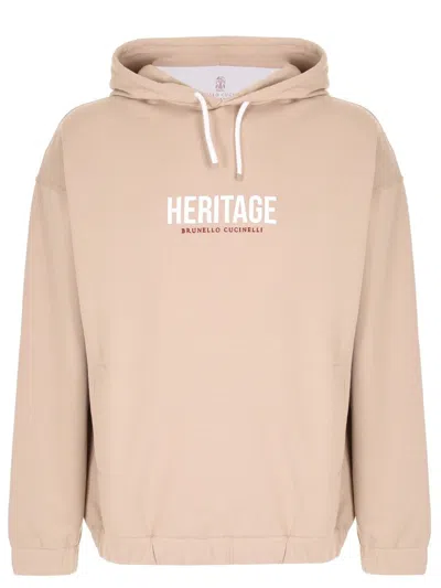 Brunello Cucinelli Logo-print Cotton Blend Sweatshirt In Neutral