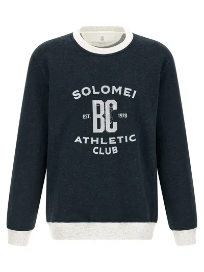 Brunello Cucinelli Logo-print Cotton-linen Sweatshirt In Blue