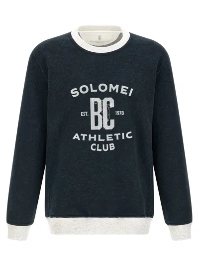 Brunello Cucinelli Logo-print Cotton-linen Sweatshirt In Navy