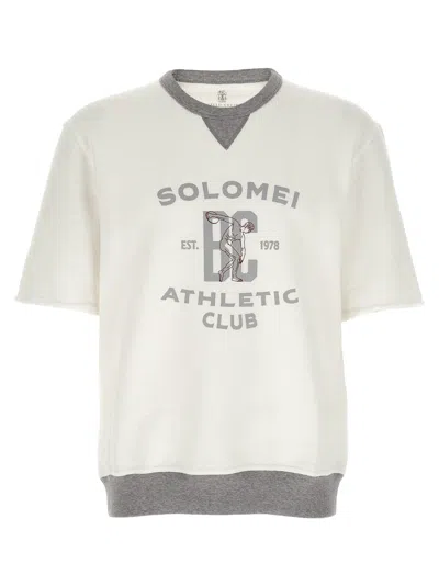 Brunello Cucinelli Cotton-linen Athletic Print Sweatshirt In White