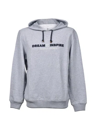 Brunello Cucinelli Logo-print Hoodie In Gray