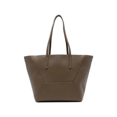 Brunello Cucinelli Logo-print Leather Tote Bag In Brown