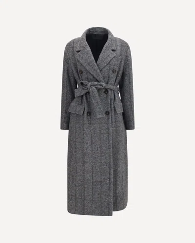 Brunello Cucinelli Long Alpaca-blend Coat With Belt In Grey