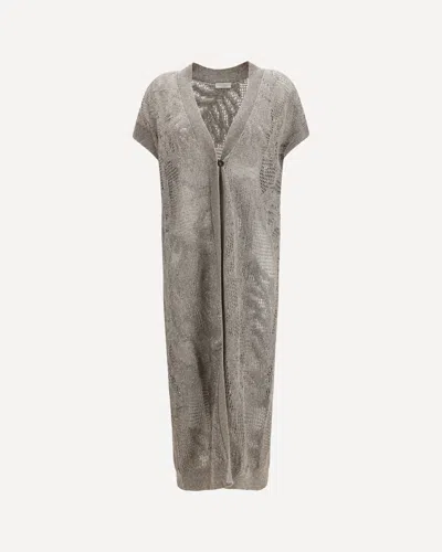 Brunello Cucinelli Long Cardigan In A Linen And Cotton Blend In Gray