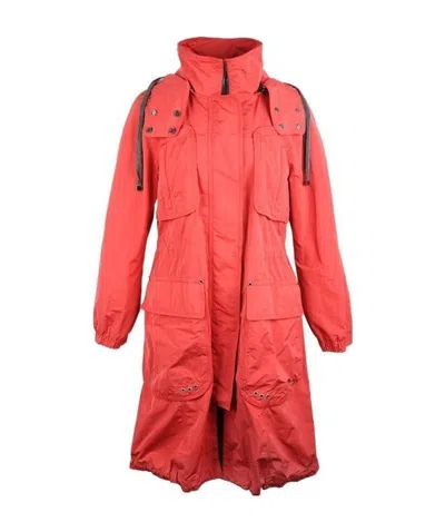 Brunello Cucinelli Long Casual Jacket With Hat In Red