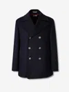 Brunello Cucinelli Navy Blue Double Flannel Caban Blazer In Black