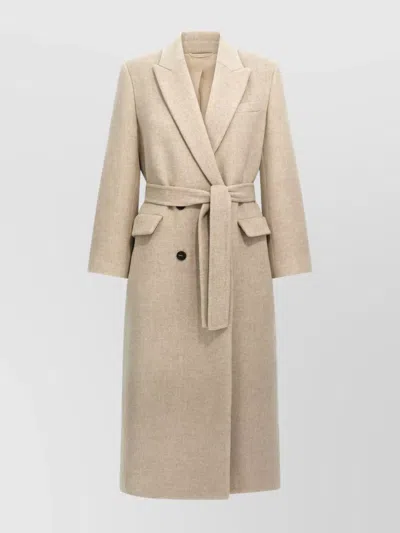 Brunello Cucinelli Long Coat With Belted Waist And Flap Pockets In Brown