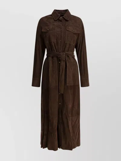 BRUNELLO CUCINELLI LONG COAT WITH NECKLACE AND BELT