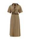 Brunello Cucinelli Women Long Cotton Dress In Cream Coffe