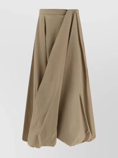 Brunello Cucinelli Long Cotton Skirt Draped Detail In Cream Coffe