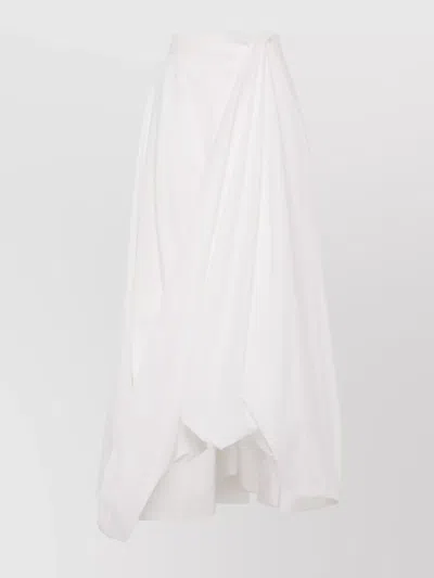 Brunello Cucinelli Long Cotton Skirt With Asymmetric Draped Detailing In White
