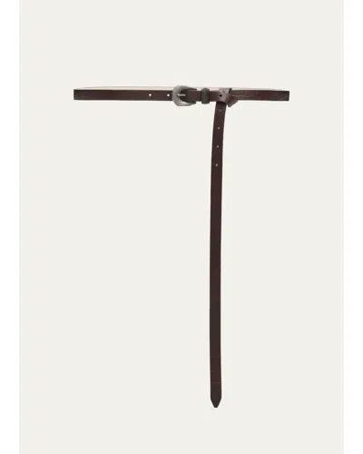Brunello Cucinelli Long Croc-embossed Leather Belt In Dark Brown