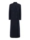 Brunello Cucinelli Blue Double-breasted Long Coat With Peak Revers