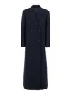 Brunello Cucinelli Blue Double-breasted Long Coat With Peak Revers