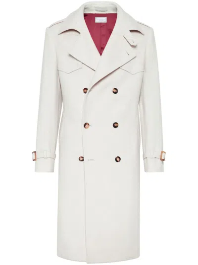 Brunello Cucinelli Beige Cashmere Coat In White
