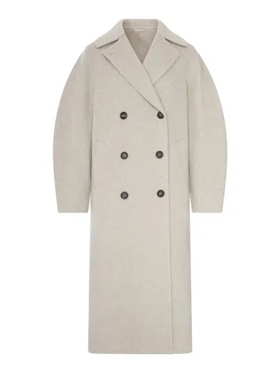 Brunello Cucinelli Long Double-breasted Wool And Cashmere Coat In Neutral
