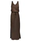 Brunello Cucinelli Maxi Dress With Drawstring Waist In Brown