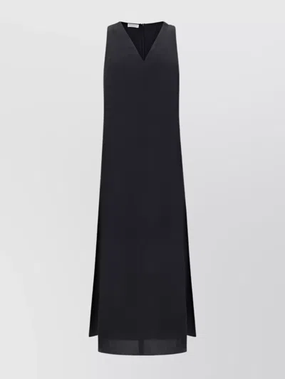 BRUNELLO CUCINELLI LONG DRESS WITH V-NECK AND HIGH-LOW HEM