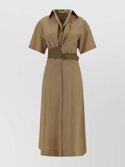 BRUNELLO CUCINELLI LONG DRESS WITH V-NECK AND WIDE SKIRT