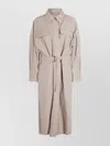 Brunello Cucinelli Long Jacket With Belted Waist And Pockets In Neutral