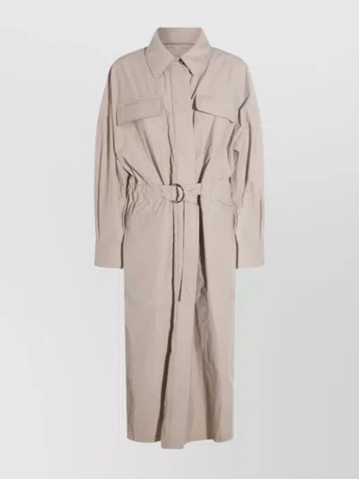 BRUNELLO CUCINELLI LONG JACKET WITH BELTED WAIST AND POCKETS