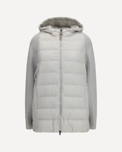Brunello Cucinelli Long Monili Chain Puffer Jacket In Gray