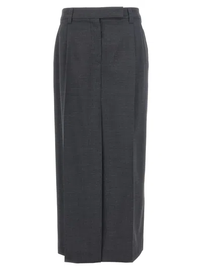 Brunello Cucinelli Grey Pin Tuck Maxi Skirt