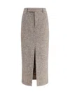 Brunello Cucinelli Brown Fleece Wool Long Skirt In Gray