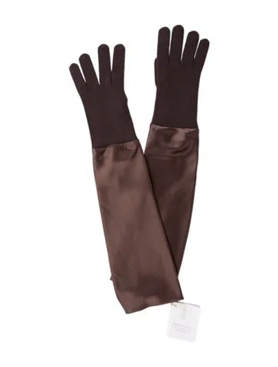 Pre-owned Brunello Cucinelli Long Satin Gloves W/ Tags In Brown