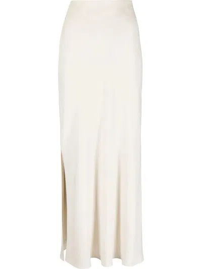 Brunello Cucinelli High Waisted Midi Skirt Side Slit In White