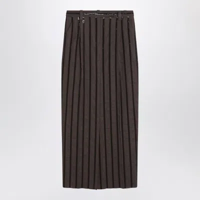 Brunello Cucinelli Long Skirt With Dazzling Stripe Embroidery In Brown