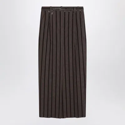 Brunello Cucinelli Long Skirt With Brown Dazzling Stripe Embroidery Women