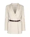 Brunello Cucinelli Long Sleeve Belted Jacket In Neutral
